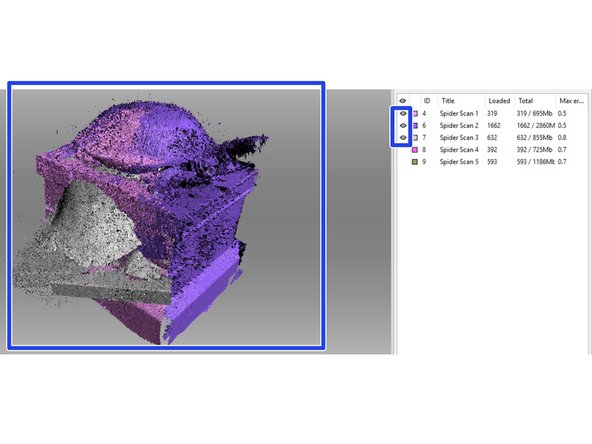Click the &quot;New Pair&quot; button. This allows you to drop points that mark features both scans have. The software will line up these points to align the scans.