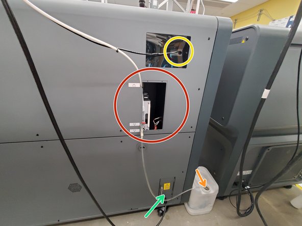 The water inlet (for the humidifier) goes into the rear panel