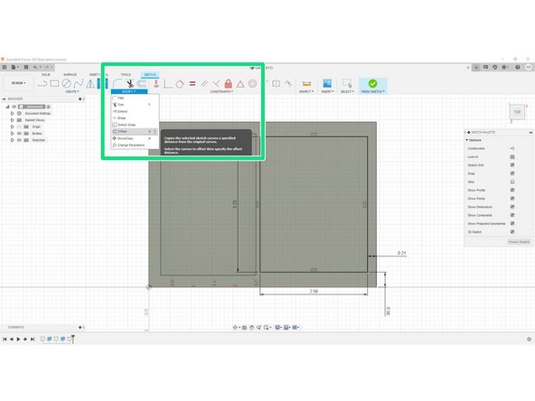 Finally, in order to create a uniform wall thickness, let us select our offset tool by going &quot;Modify&quot; in the &quot;Sketch&quot; tab, from here drop down the menu and select &quot;Offset&quot;