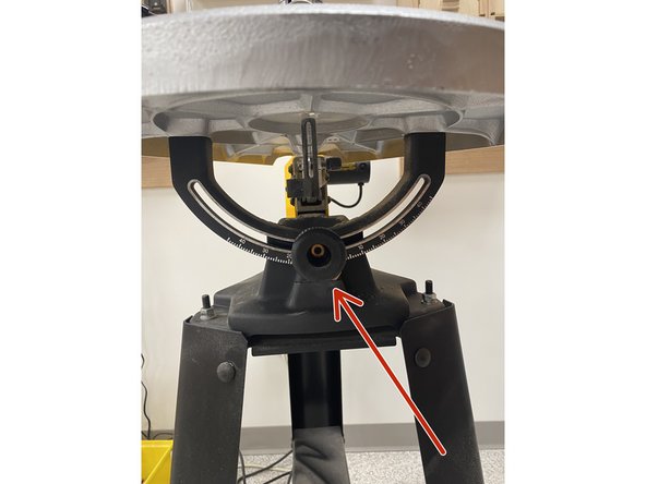 The scroll saw table can be adjusted to angles ranging to 45 degrees on both sides.