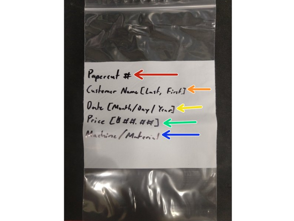 Once the print is done curing and the supports are removed, place the model in a bag with the following information...