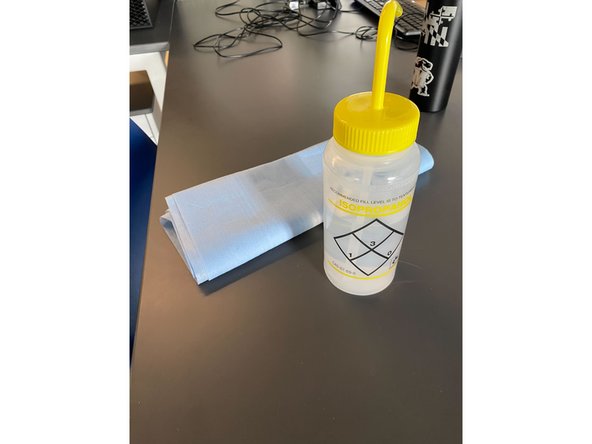 Materials needed: Soft cloth such as blue shop towel and mild household cleaner or isopropyl alcohol.