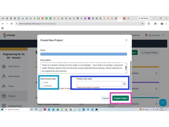 Select "Other Design" from dropdown menu for project Discipline 
