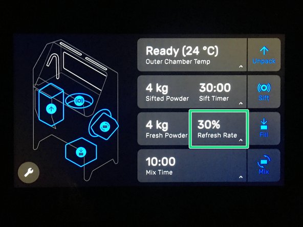 Check that there is enough &quot;Fresh Powder&quot; to mix with the &quot;Sifted Powder&quot; for the desired Refresh Rate (usually 30%)