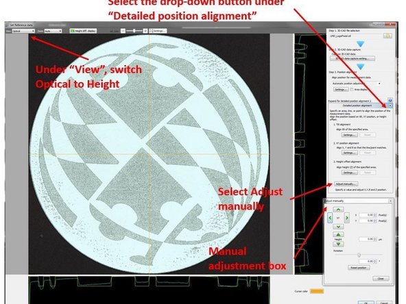 You can see if the CAD model is well align with the part by looking at the window and the cross section view.
