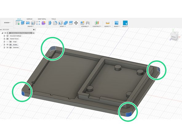 Next, select the &quot;radius&quot; tool and select the inside corners of all 5 rectangles we drew for the breadboard cutout.