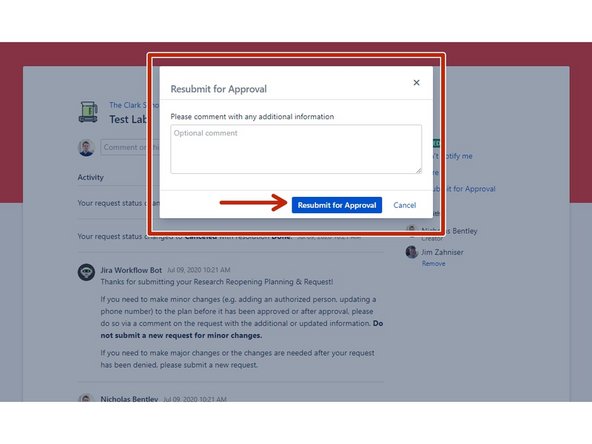 On your research reopen request, click the box at the top to add any comments to update it.