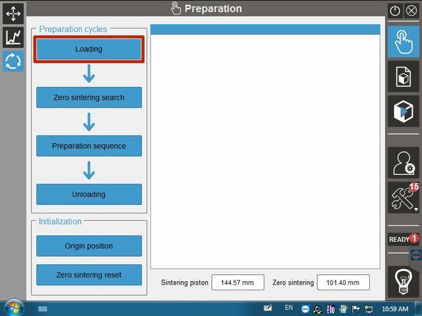 Navigate to the Preparation Menu and touch Loading to start the process