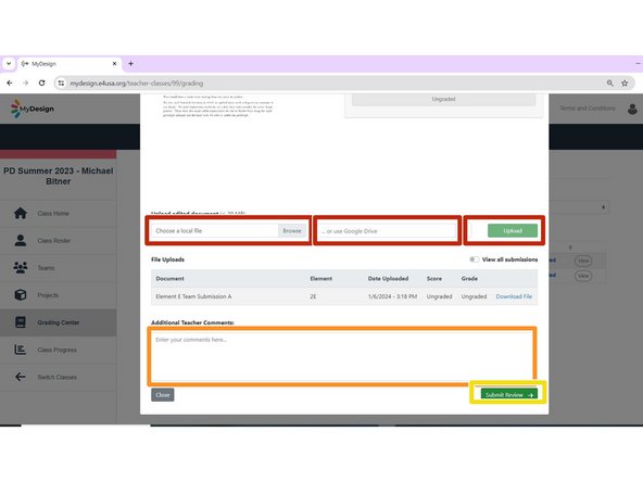 Markup a downloaded student submission on either a local disk or Google Drive if desired.  Scroll down to Upload edited document  to upload a copy.