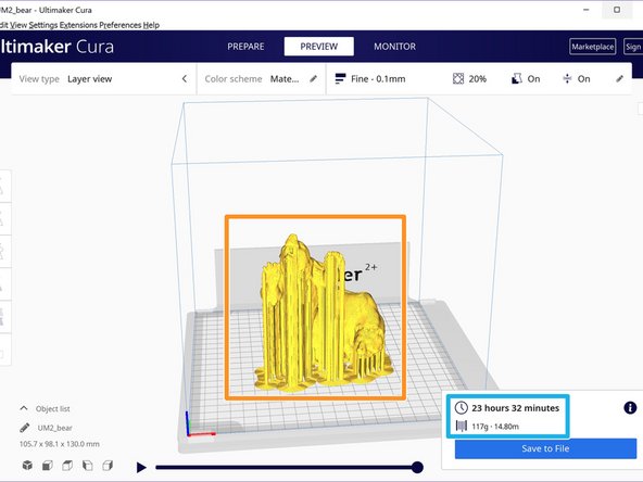 Examine the preview to insure no error in placement of the automatic supports or build-plate adhesion aids