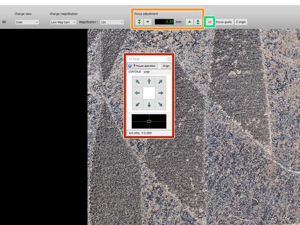 You can adjust the x-y position of the object by clicking the arrows on the screen or clicking and dragging the screen