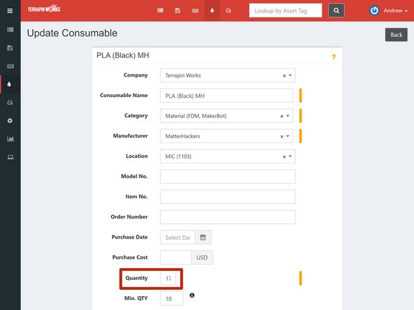 On the following page, reduce the Quantity by one by typing in a new number