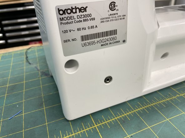 Plug in the foot pedal. This is what turns on the sewing machine and the more you press the faster it goes. (Similar to the welder)