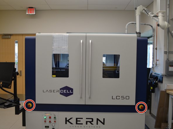 All doors have interlocks to turn off the laser if they are open