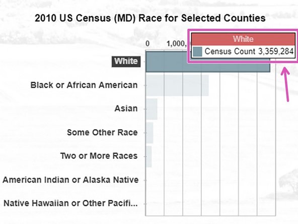 The bar chart shows the racial distribution of the selected counties in the county parameter at the top of the dashboard.