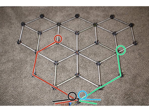 Some connected strips don't share a hub - you need to run these wires in parallel with strips. Use hot glue to tack these to the side so they don't block any LED's.