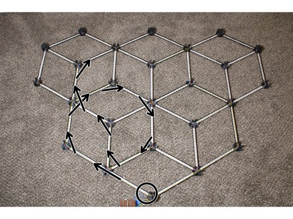 Follow the arrow to the next strip. Solder the DO wire to that strip's DI pin, and the CO wire to the CI pin.