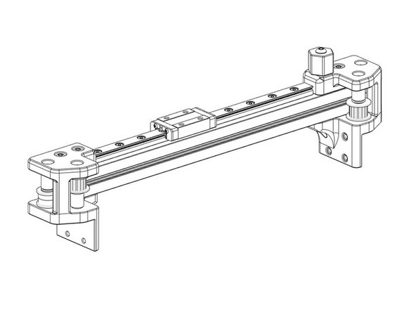 Fully assembled, the X axis is now a gantry.