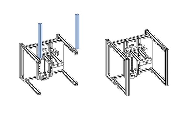 The beams used in this step are drilled through on both sides on one end, and only on side at the other end. There are only two such beams in the set.