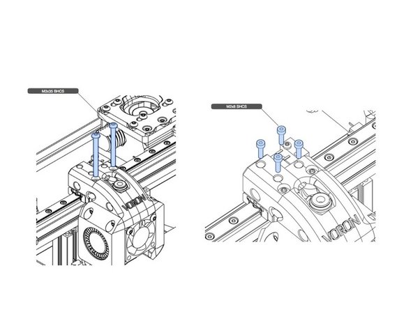 After assembling the toolhead and belt clamp to the linear rail, ensure that the toolhead moves smoothly along the X axis. Note that the motion will be stiff because the belts are attached to the motors, but the motion should still be non-binding.