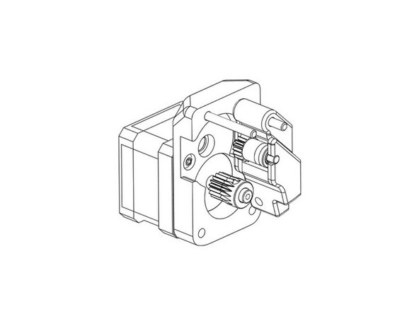 After aligning all the gears, slide on the guidler onto the extruder  body, as shown. Check the alignment of the filament path with a piece of filament to ensure it will be driven through the extruder smoothly. Adjust as necessary.