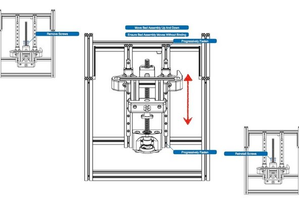 With the bed carrier lowered , remove the two screws securing the lead screw nut.