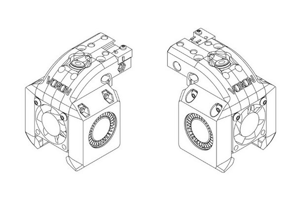 The two long screws attach the toolhead to the belt retention block, and the four shorts screws to the linear rail cart.