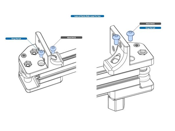 Snug the bolts indicated, but final tightened will be done during alignment in a later step.