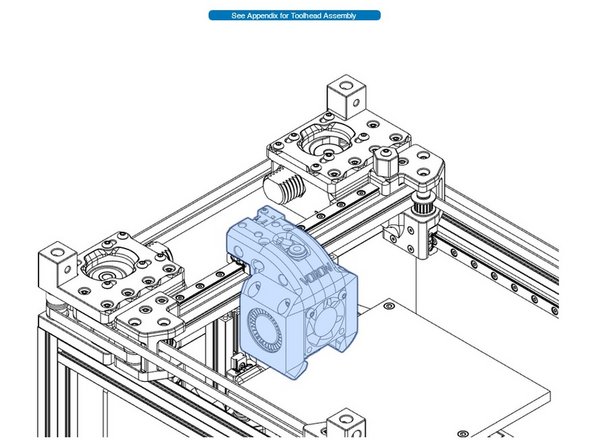 After assembling the toolhead and belt clamp to the linear rail, ensure that the toolhead moves smoothly along the X axis. Note that the motion will be stiff because the belts are attached to the motors, but the motion should still be non-binding.