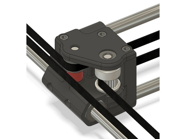 Run the belts to the X/Y joints. The toothed side should run against the 20t pulleys. The smooth side should run against the flanged bearings.