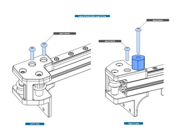Install the joint onto the X cross beam, as shown, with linear rail facing up.