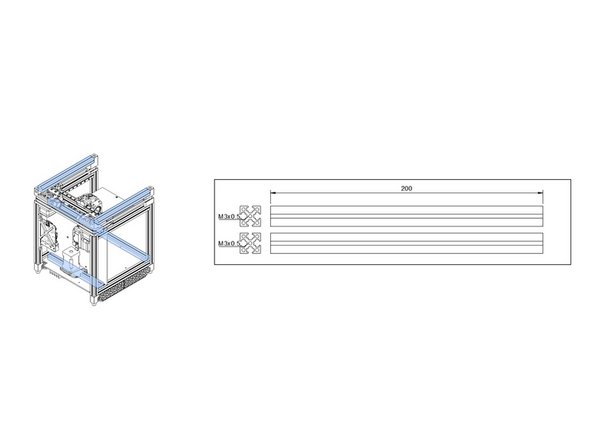 There are six 200mm extrusions that are not drilled (including X axis in previous step).