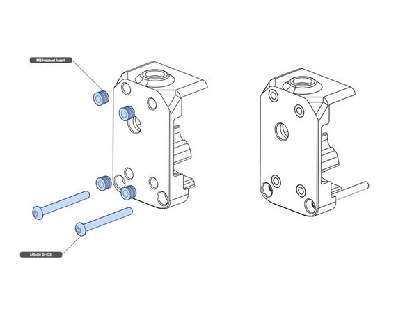 There are four heatset threaded inserts to be installed in the other half of the extruder housing
