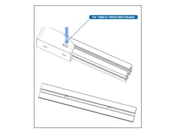 The bed mounting cross bar has a thru-hole on both ends on the same side drilled using the Bed side of the Drill Guide, as shown in the illustration.