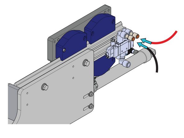 Connect the cylinder to the pneumatic valve using 1/4” pneumatic tubing.