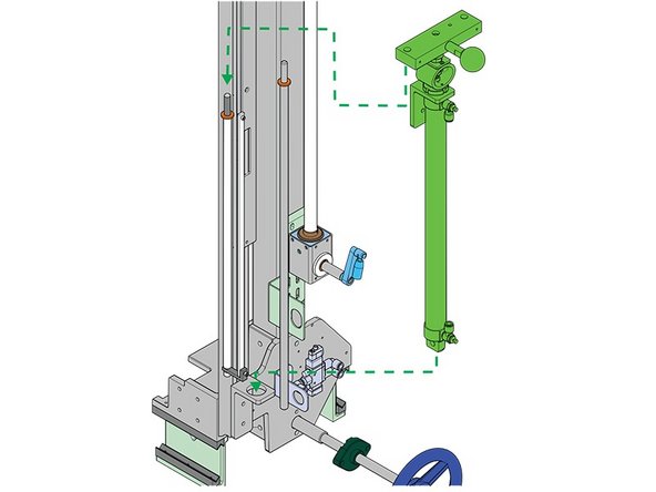 Place the cylinder assembly (part # 63-8931) on the two drive rods and in the bottom cylinder bracket.