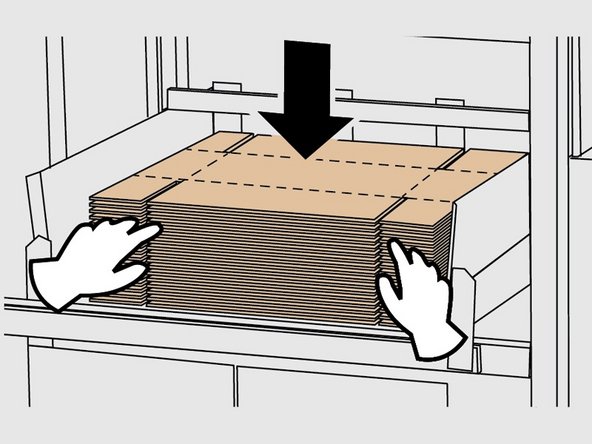 When the amount of tray blanks in the hopper reaches the “low” state, the tray former continues to run but a Low Hopper warning message appears on the HMI. You can refill the hopper without stopping the tray former.