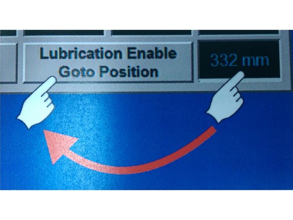 Enter the lubrication position for the EMC (332 mm).
