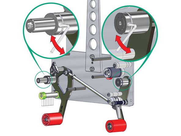 Using a 3/32” hex key, loosen the set screw on the locking spacers.