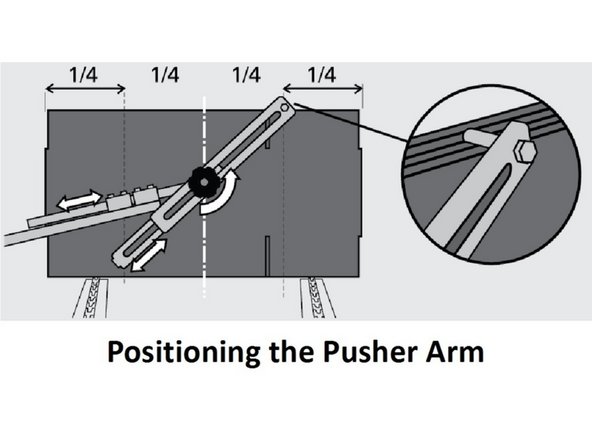 Position the pusher arm as shown on the left.