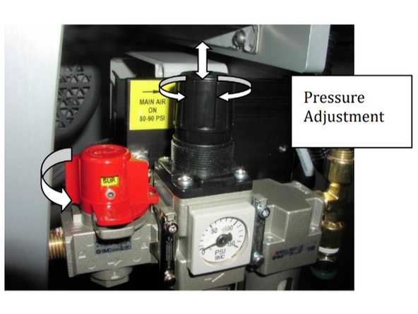 Ensure that the red manual air supply lock-out valve is in the OFF position before connecting an air supply to the machine.