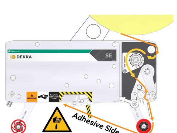 NEVER use a blade to cut tape against the rollers.