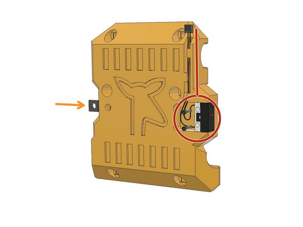 Pass the endstop cables as seen in the picture and mount the endstop with two M2 x 10mm screws.