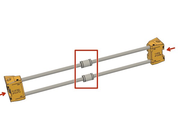 Slide in the LMU10 Bearings on the X-Axis Rods and wipe off the excess lube on the ends. Insert the XR and XL parts to the rod end. Do not tighten the Rod screws yet.