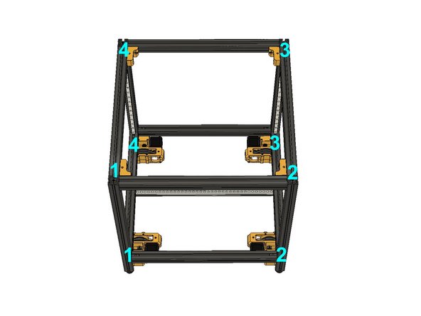 Z Motor assemblies and Z top tensioners should be aligned in 1,2,3,4 order as seen in the picture.