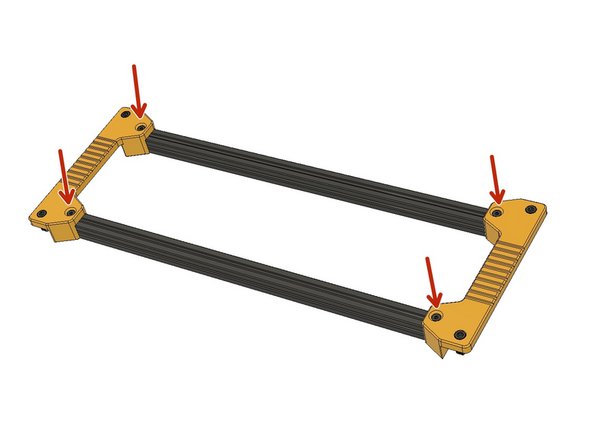 Place the 450mm 2020 Aluminium Extrusions and tighten the M5 x 10mm Ultra-Low Head screws.