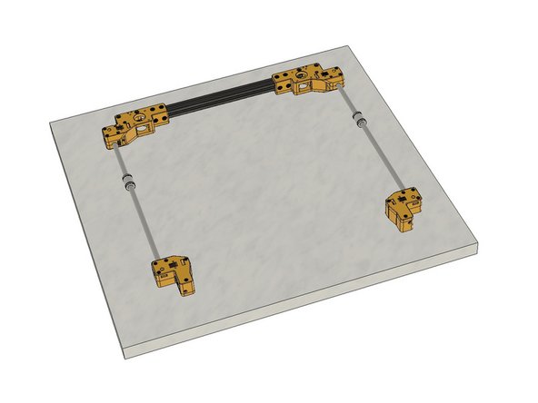 It is easier to install the 9mm Z-Axis belt ends at this stage. Turn the gantry assembly upside down and put it on a flat surface to install one end of the Z-Axis Belts. If you cannot find any flat surface you can put it on the top of the printer frame.