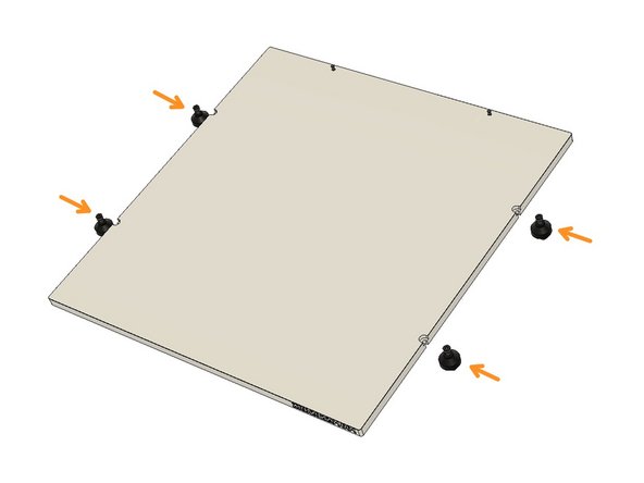 Slide the M3 x 20mm screws on the side slots of the heated bed. (Hold them with your finger when placing them on the heated frame.)