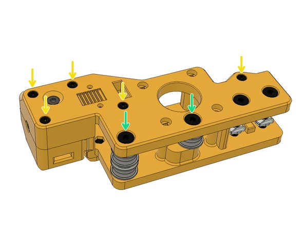 Fasten the five M3 x 30mm Socket Cap Screws to assemble the A TOP and A BOT parts. Remove the temporarily installed belt lock to do so.