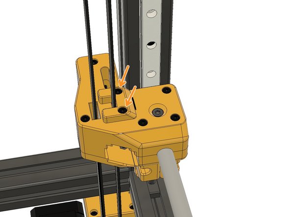 Fasten the belts with the belt locks on all carriages. Remove the top Z Tensioner pulleys from their places if necessary to be able to lock the belts easily.  